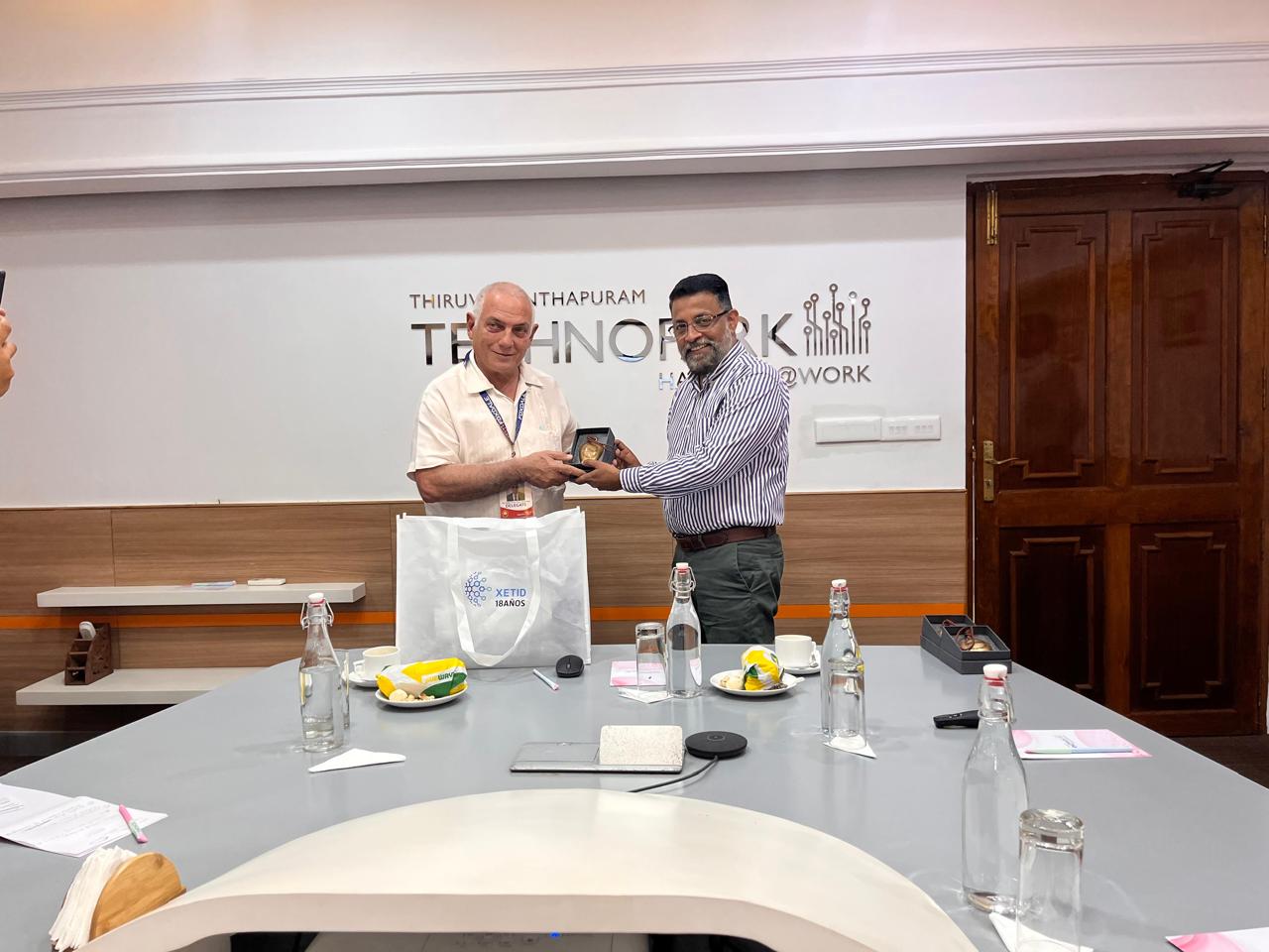 Mr. Angel Oscar Pino Hernandez, General Director of XETID, part of Cuban delegation with COl Sanjeev Nair (Retd), CEO Technopark.